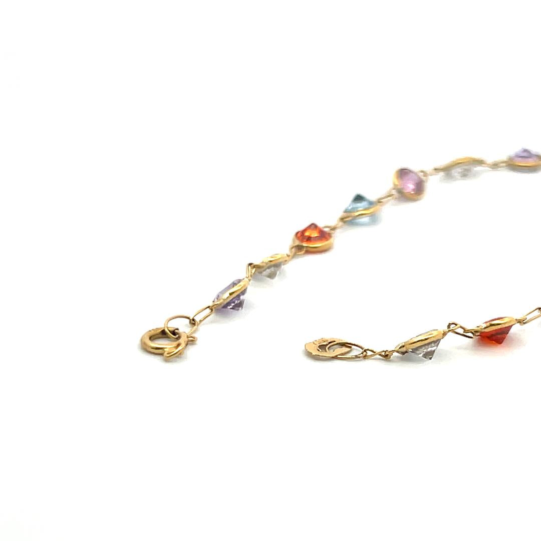 Vintage 18 Karat Yellow Gold Chain Bracelet with Multicolo Gemstones 2.3 Grams