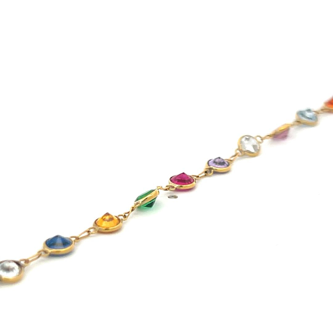 Vintage 18 Karat Yellow Gold Chain Bracelet with Multicolo Gemstones 2.3 Grams