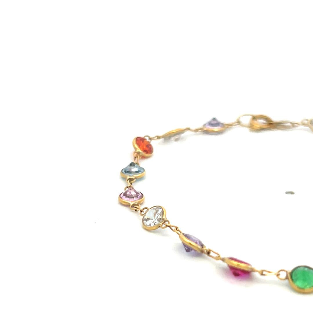 Vintage 18 Karat Yellow Gold Chain Bracelet with Multicolo Gemstones 2.3 Grams