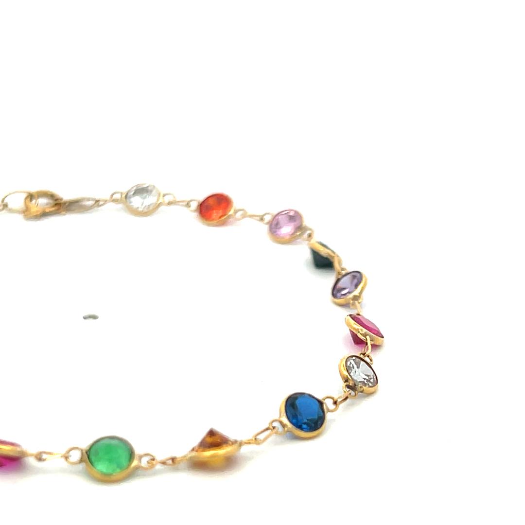 Vintage 18 Karat Yellow Gold Chain Bracelet with Multicolo Gemstones 2.3 Grams