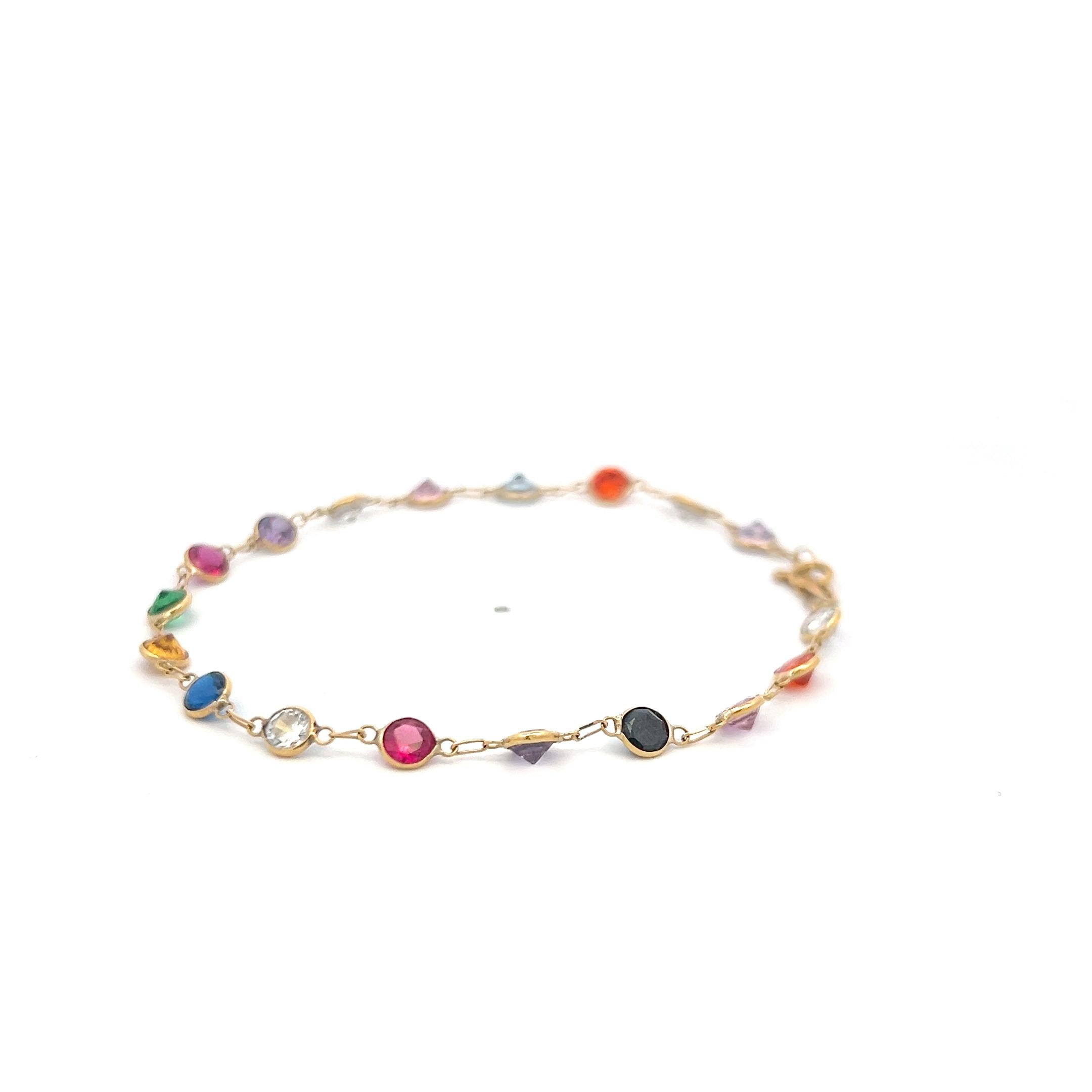 Vintage 18 Karat Yellow Gold Chain Bracelet with Multicolo Gemstones 2.3 Grams