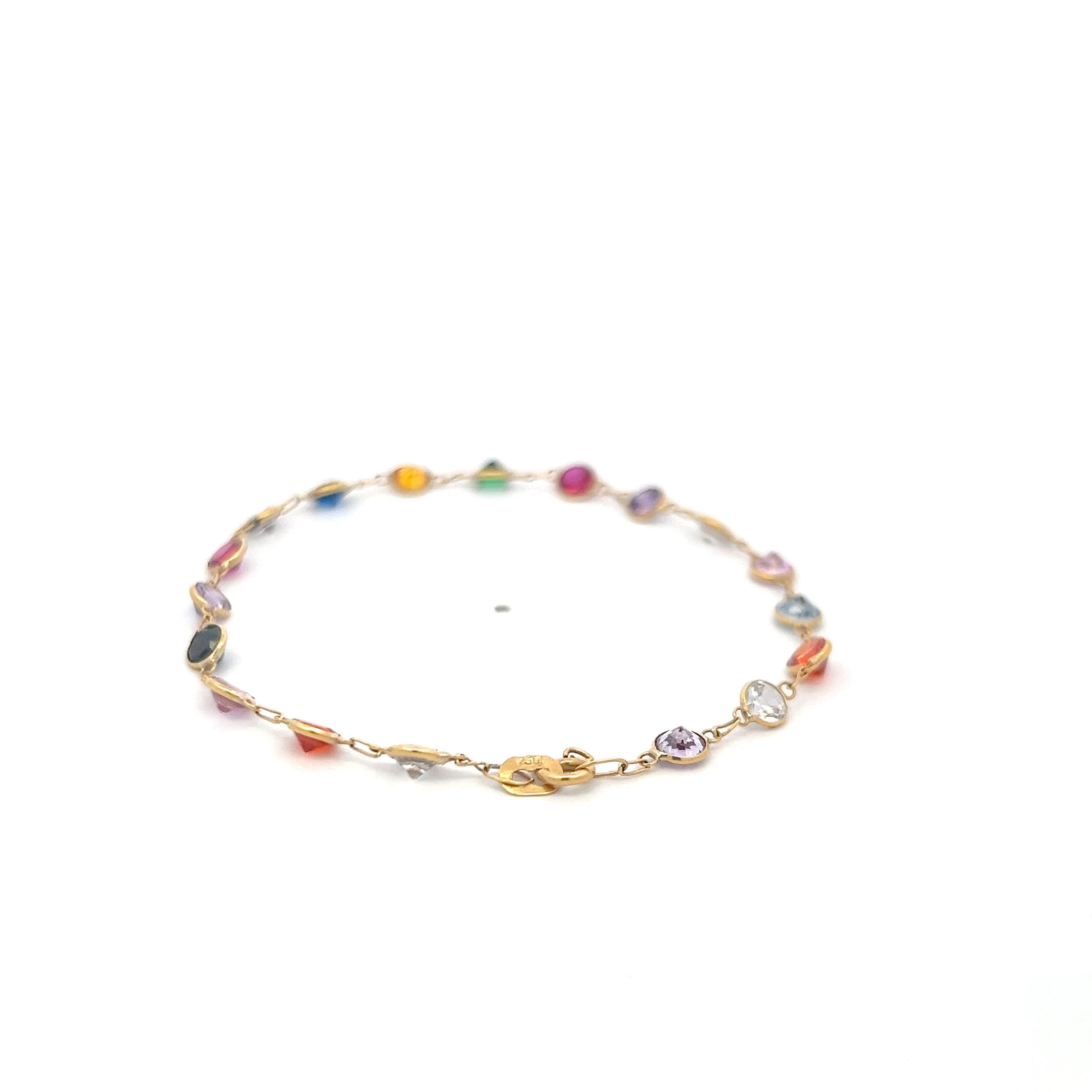 Vintage 18 Karat Yellow Gold Chain Bracelet with Multicolo Gemstones 2.3 Grams