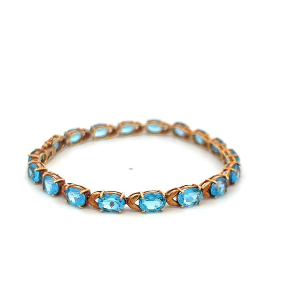 Vintage 21.00ct Oval Shape Blue Topaz Tennis Bracelet in 18K Yellow Gold