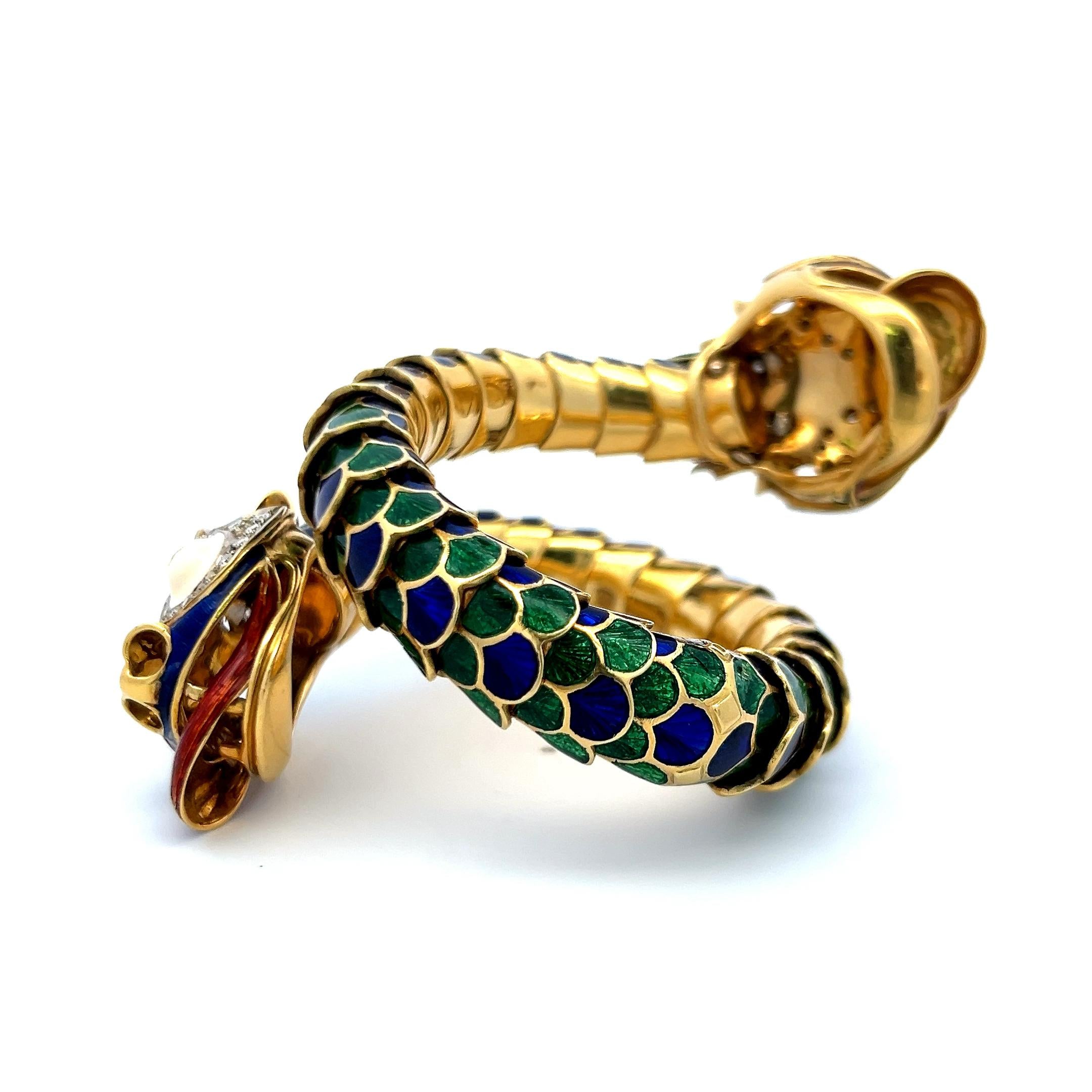 David Webb Vintage 18K Yellow Gold Enamel Dragon Bangle Bracelet 147.5 Grams
