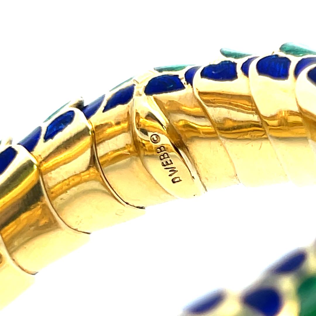 David Webb Vintage 18K Yellow Gold Enamel Dragon Bangle Bracelet 147.5 Grams