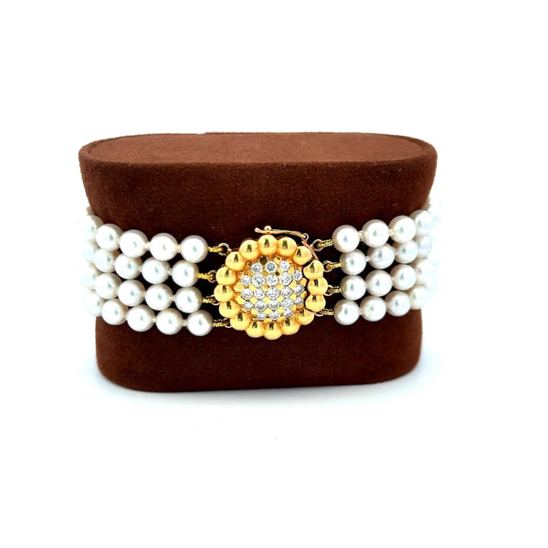 Tiffany & Co 5MM Pearl 0.63 Carat Round Diamond 18K Yellow Gold Bead Bracelet