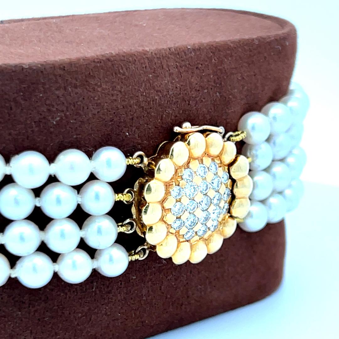 Tiffany & Co 5MM Pearl 0.63 Carat Round Diamond 18K Yellow Gold Bead Bracelet