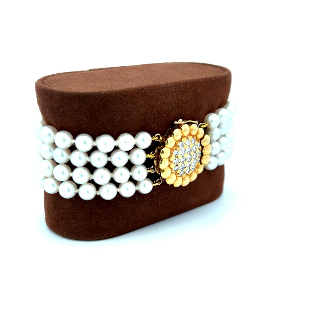 Tiffany & Co 5MM Pearl 0.63 Carat Round Diamond 18K Yellow Gold Bead Bracelet