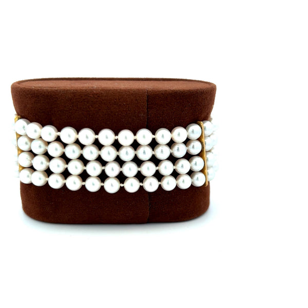 Tiffany & Co 5MM Pearl 0.63 Carat Round Diamond 18K Yellow Gold Bead Bracelet