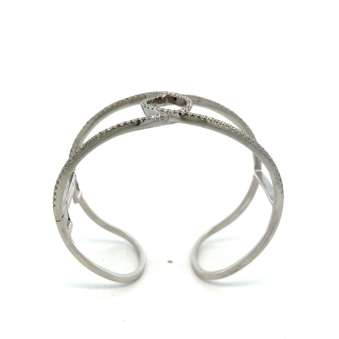 2.60 Carat Round Brilliant F VS Diamond 14 Karat White Gold Bangle Bracelet