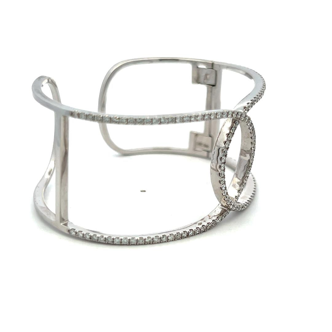 2.60 Carat Round Brilliant F VS Diamond 14 Karat White Gold Bangle Bracelet