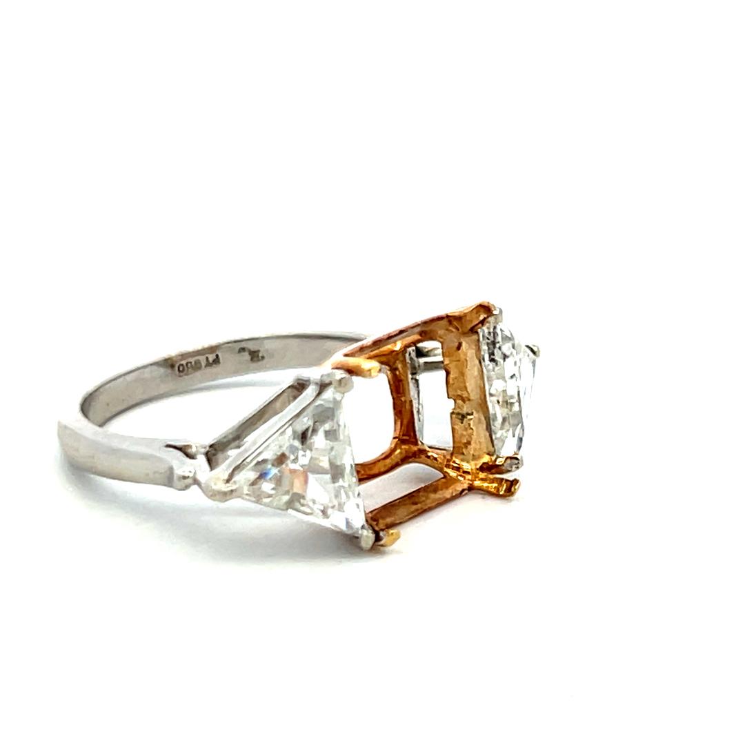 1.60 Carat Triangular Shape Diamond 18K Two Tone Gold/Platinum Semi Mount Ring