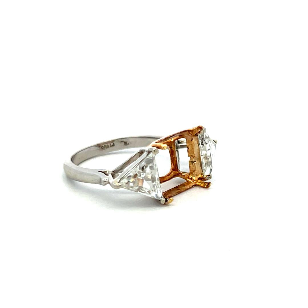 1.60 Carat Triangular Shape Diamond 18K Two Tone Gold/Platinum Semi Mount Ring