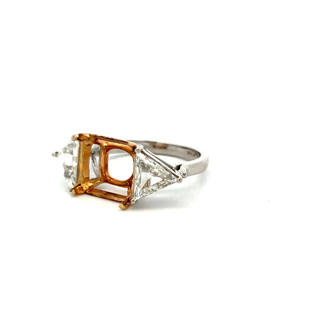 1.60 Carat Triangular Shape Diamond 18K Two Tone Gold/Platinum Semi Mount Ring