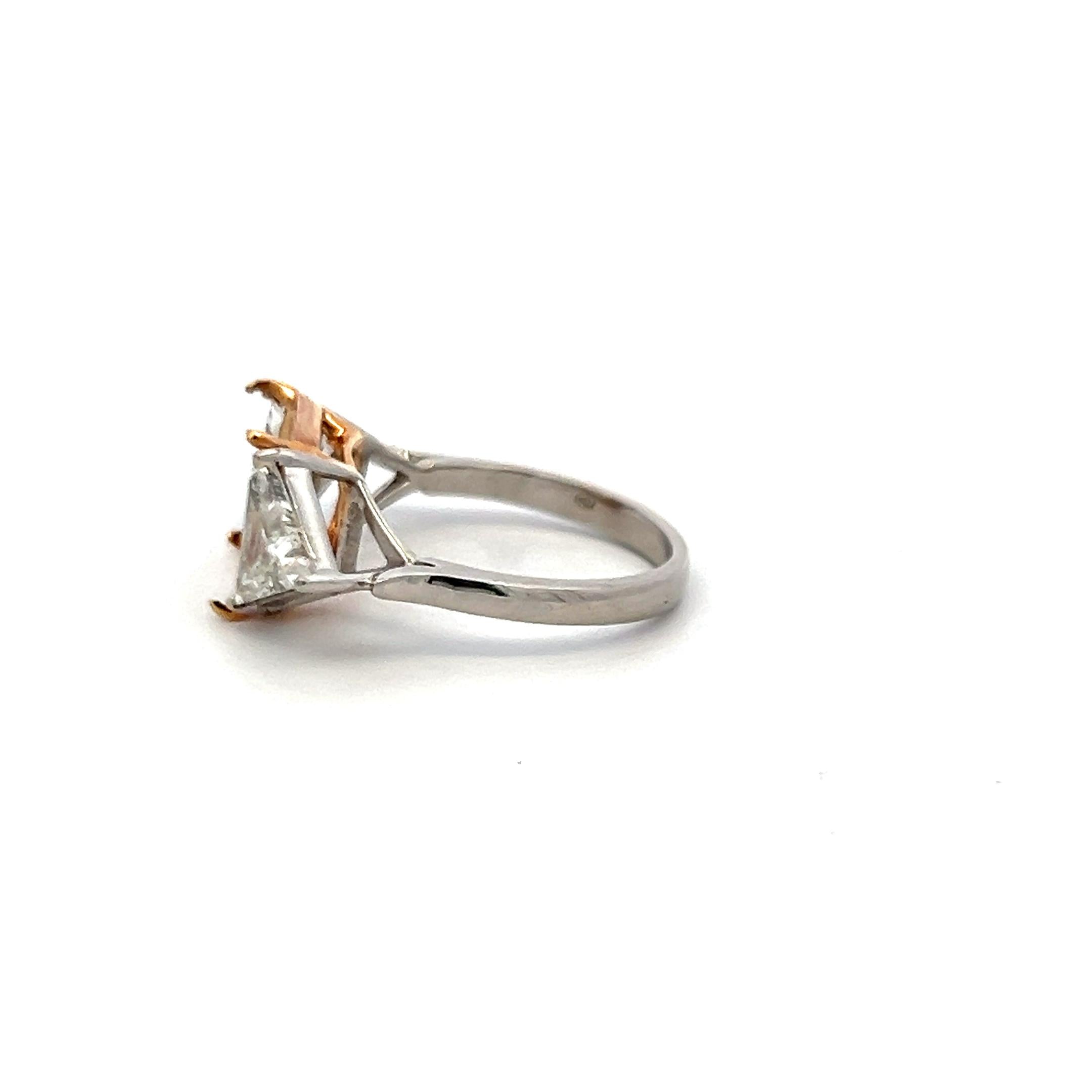 1.60 Carat Triangular Shape Diamond 18K Two Tone Gold/Platinum Semi Mount Ring