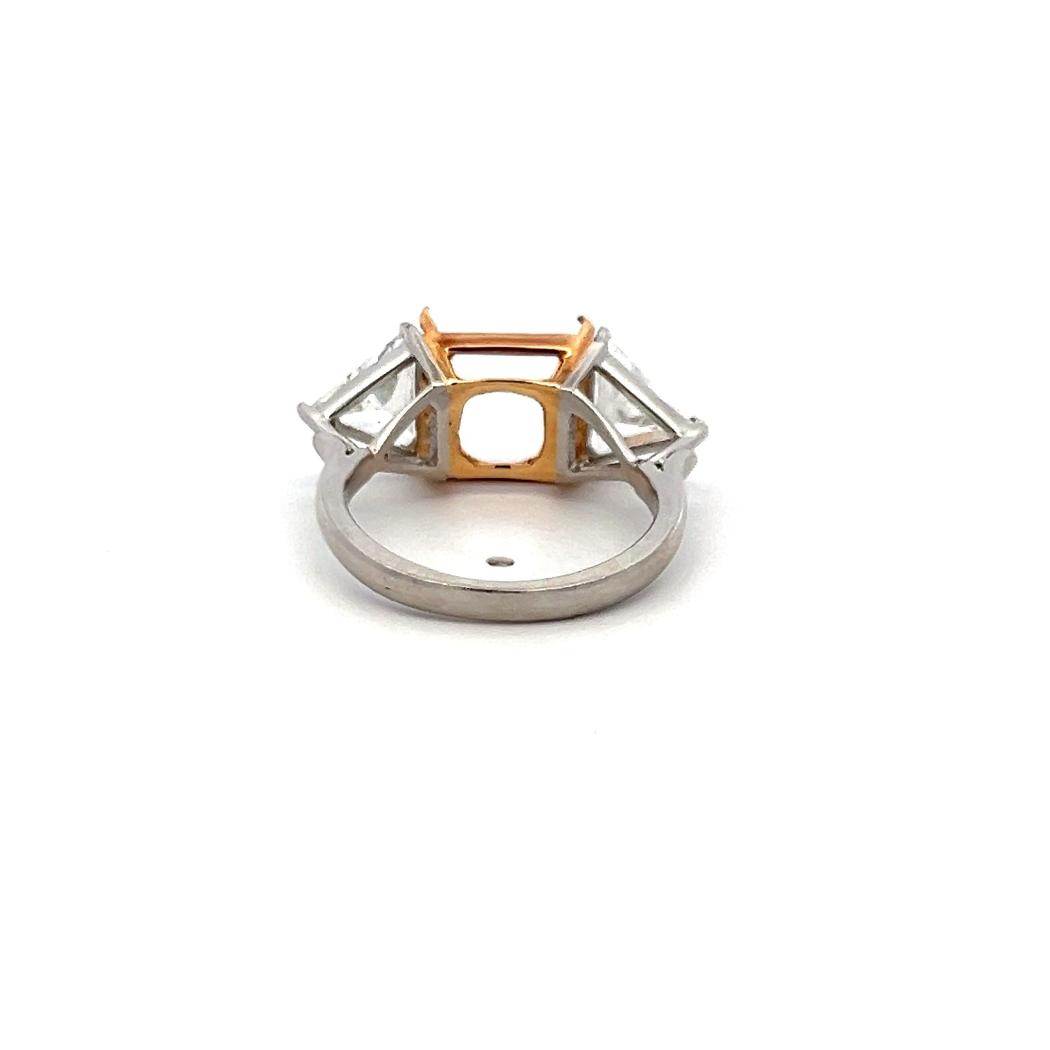 1.60 Carat Triangular Shape Diamond 18K Two Tone Gold/Platinum Semi Mount Ring