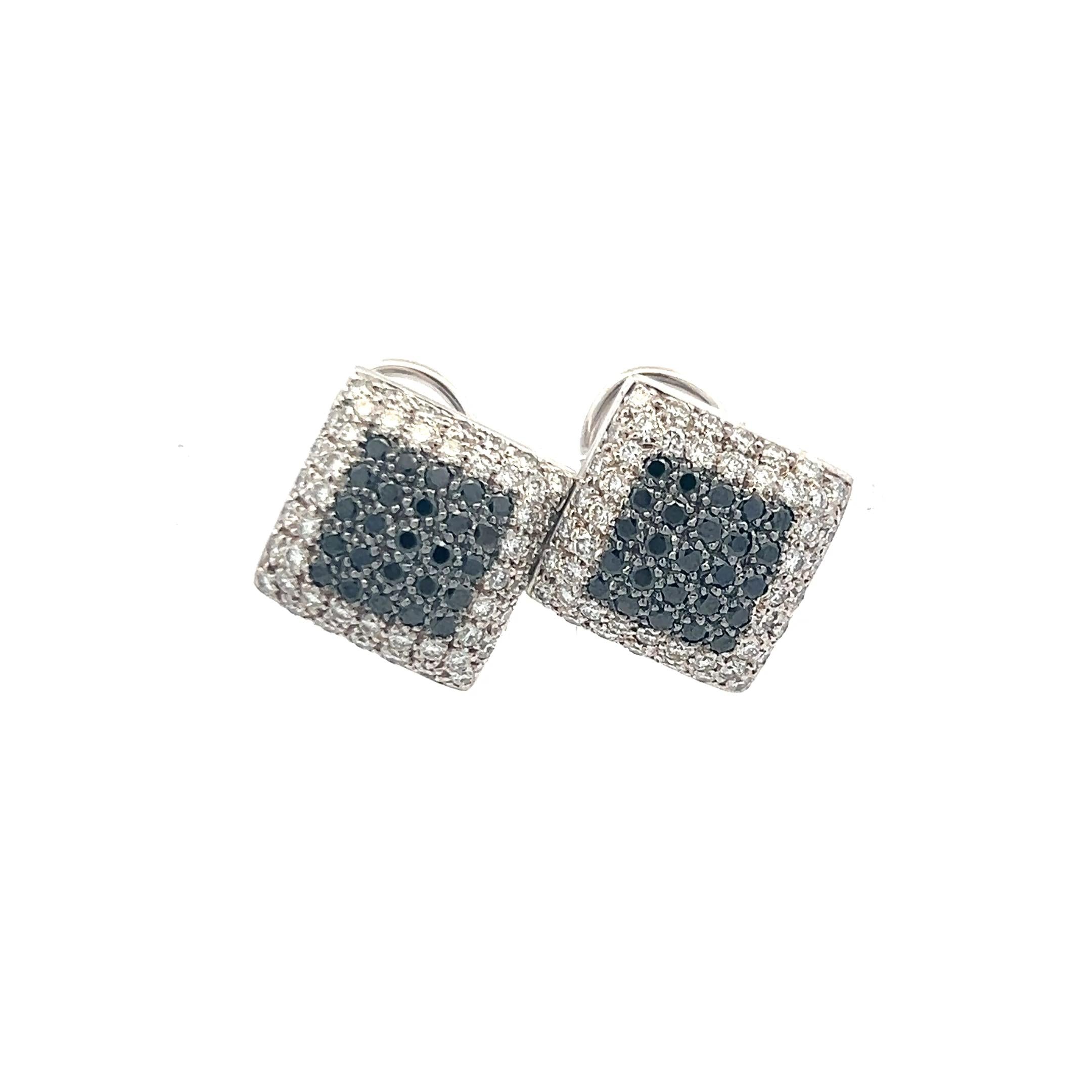 1.65ct Round Brilliant & 1.00ct Black Diamond Clip-On Earrings in 18K White Gold