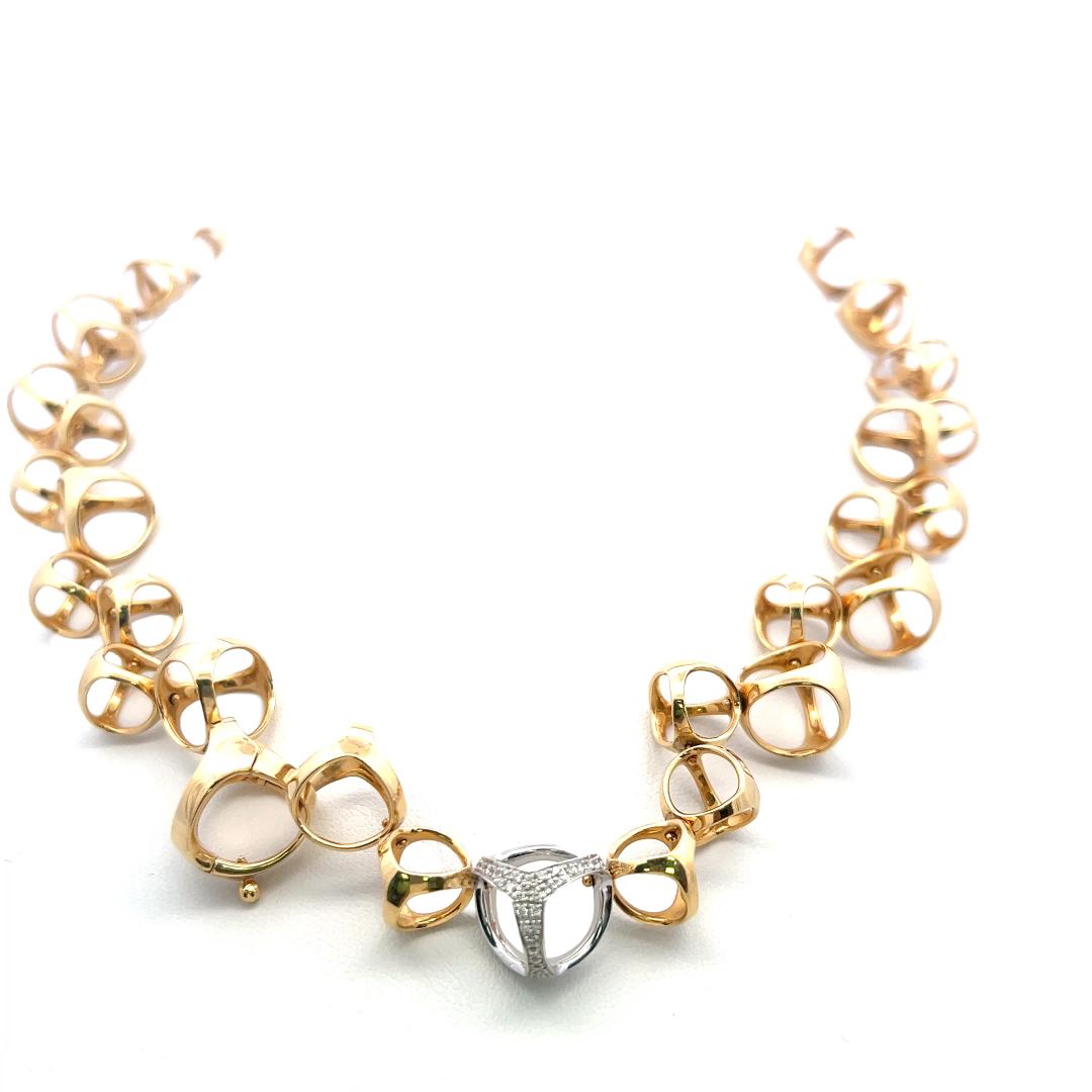 Di Modolo 18K Two-Tone Gold Link Necklace & Earrings  0.6ct Round H SI1 Diamonds