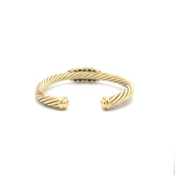 David Yurman 3.50 Carat Princess Cut Garnet 14 Karat Yellow Gold Cuff Bracelet