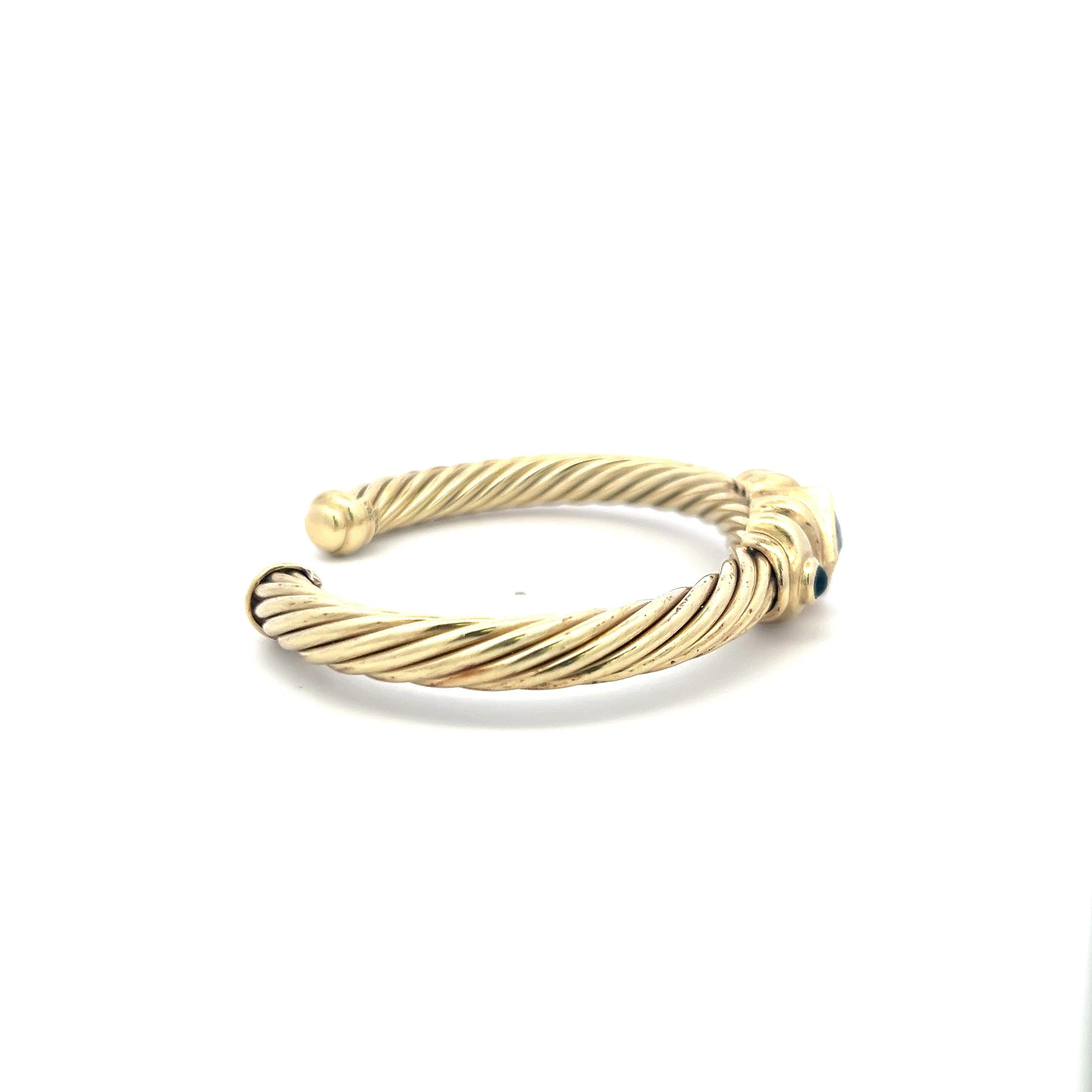 David Yurman 3.50 Carat Princess Cut Garnet 14 Karat Yellow Gold Cuff Bracelet