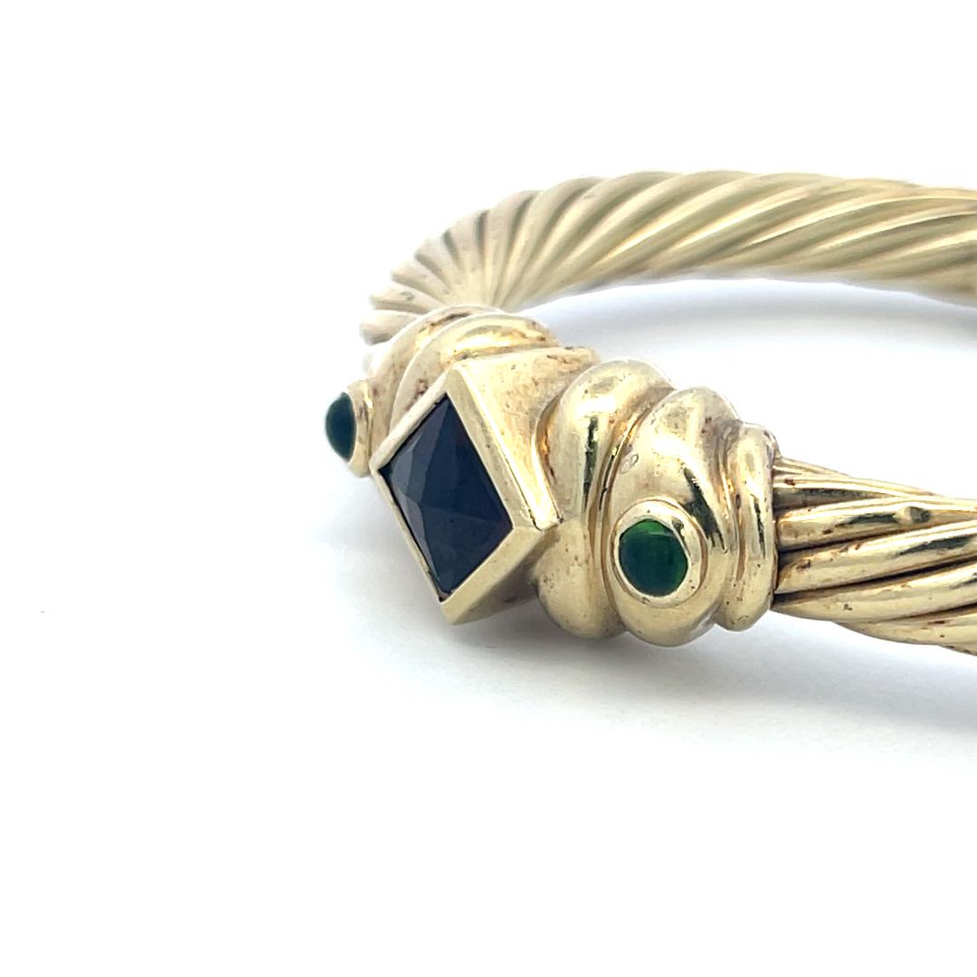 David Yurman 3.50 Carat Princess Cut Garnet 14 Karat Yellow Gold Cuff Bracelet