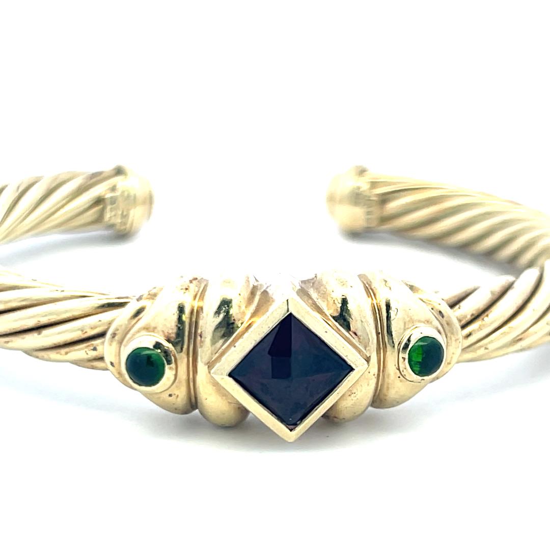 David Yurman 3.50 Carat Princess Cut Garnet 14 Karat Yellow Gold Cuff Bracelet