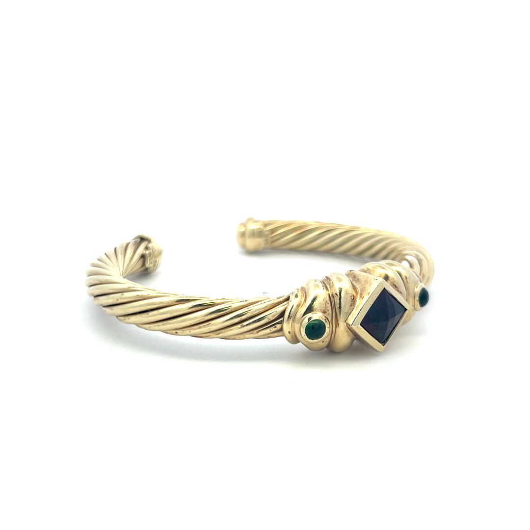 David Yurman 3.50 Carat Princess Cut Garnet 14 Karat Yellow Gold Cuff Bracelet