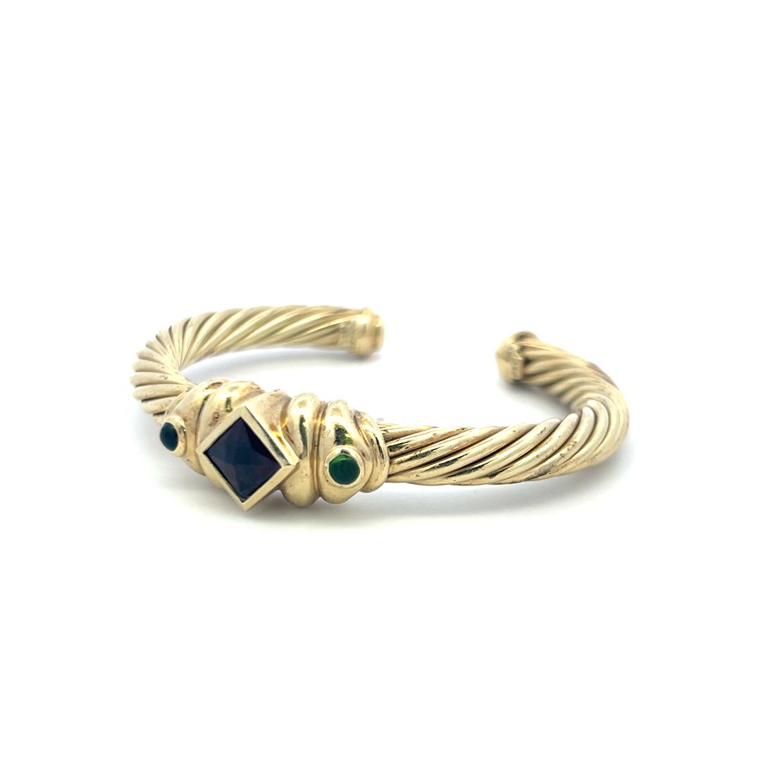 David Yurman 3.50 Carat Princess Cut Garnet 14 Karat Yellow Gold Cuff Bracelet