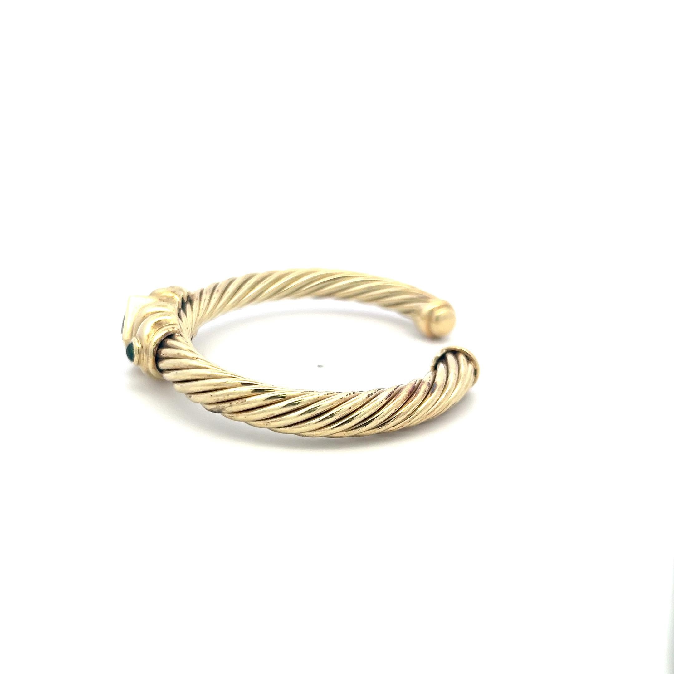 David Yurman 3.50 Carat Princess Cut Garnet 14 Karat Yellow Gold Cuff Bracelet