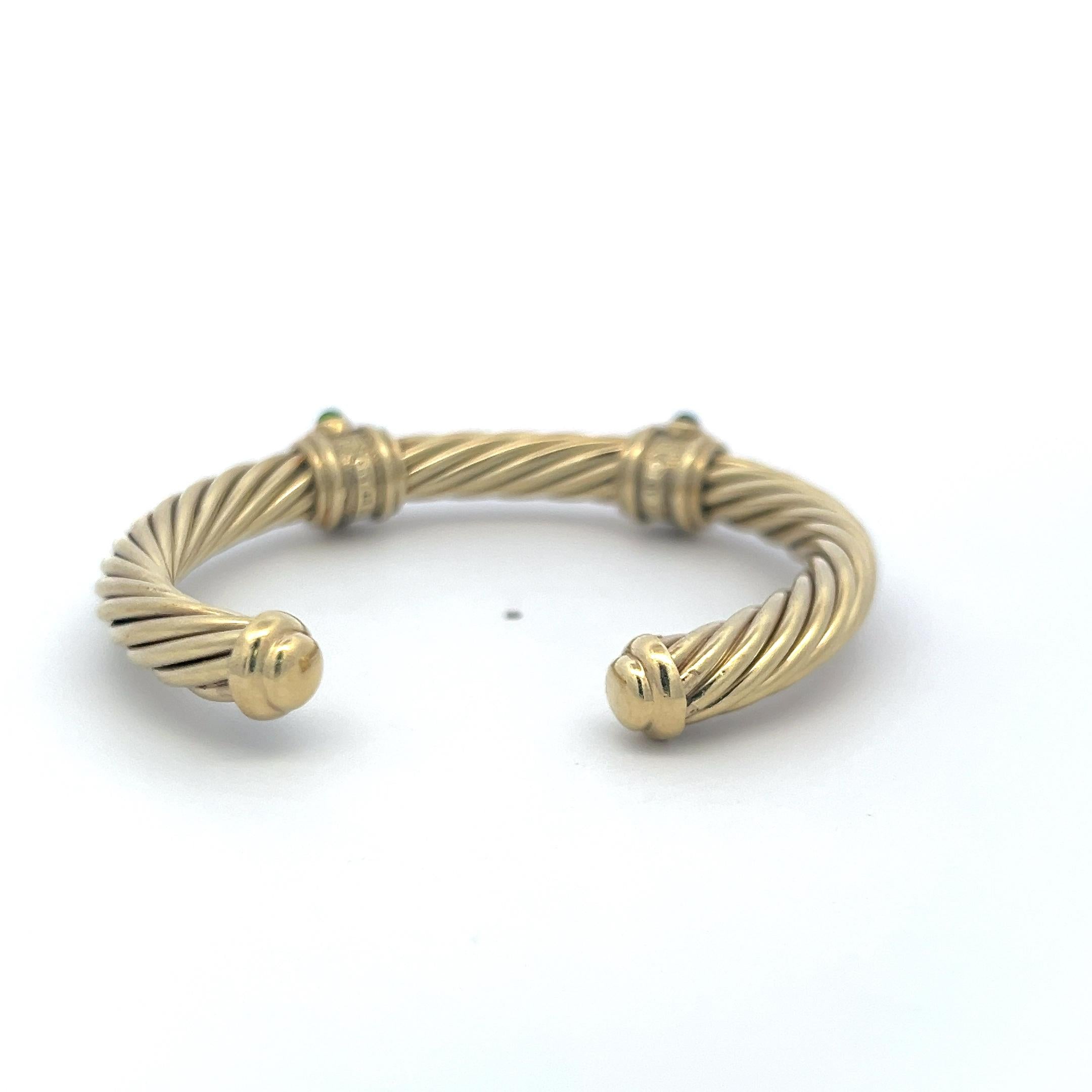 David Yurman 0.60ct Tsavorite & 0.30ct Ruby Cuff Bracelet in 14K Yellow Gold