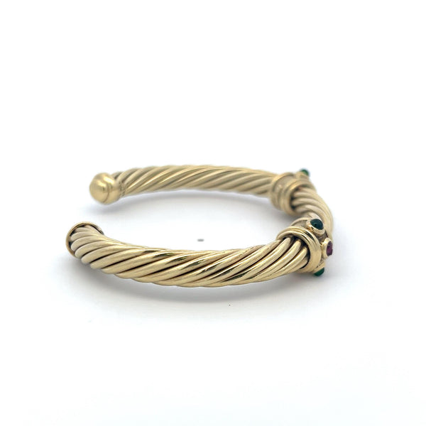 David Yurman 0.60ct Tsavorite & 0.30ct Ruby Cuff Bracelet in 14K Yellow Gold