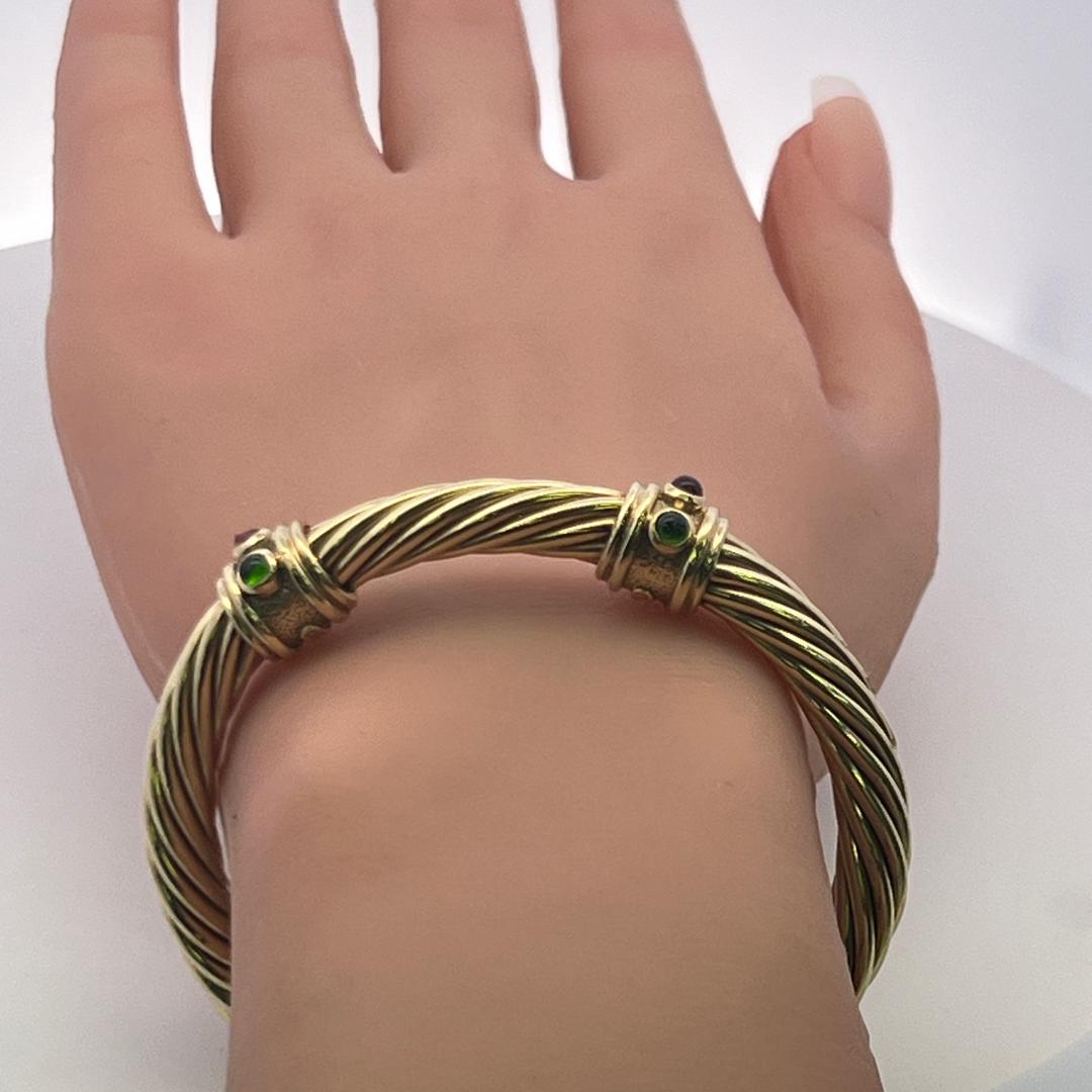 David Yurman 0.60ct Tsavorite & 0.30ct Ruby Cuff Bracelet in 14K Yellow Gold