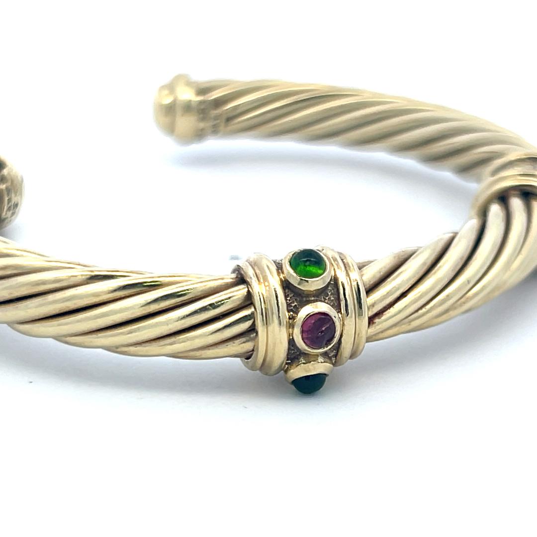 David Yurman 0.60ct Tsavorite & 0.30ct Ruby Cuff Bracelet in 14K Yellow Gold