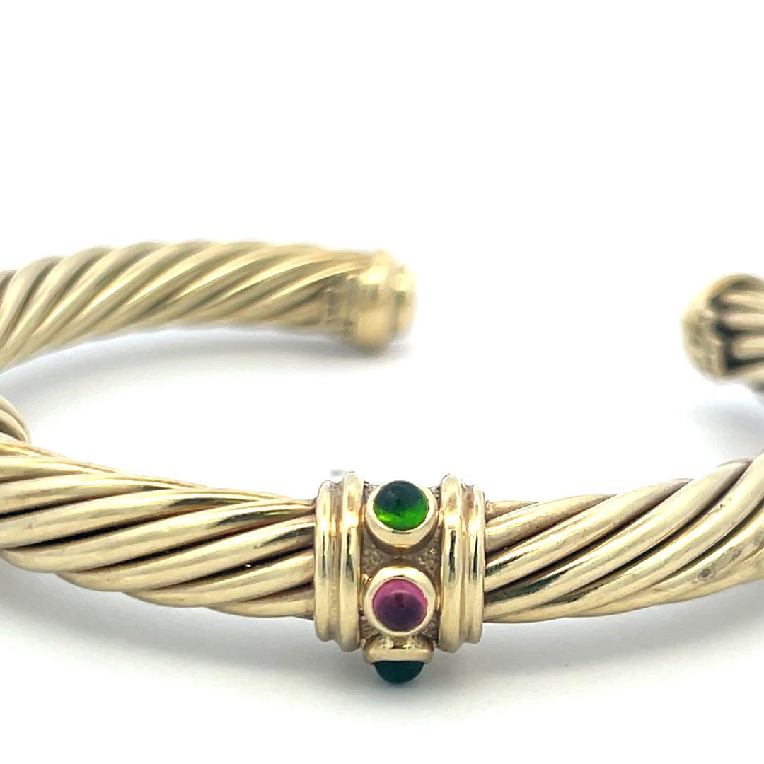 David Yurman 0.60ct Tsavorite & 0.30ct Ruby Cuff Bracelet in 14K Yellow Gold