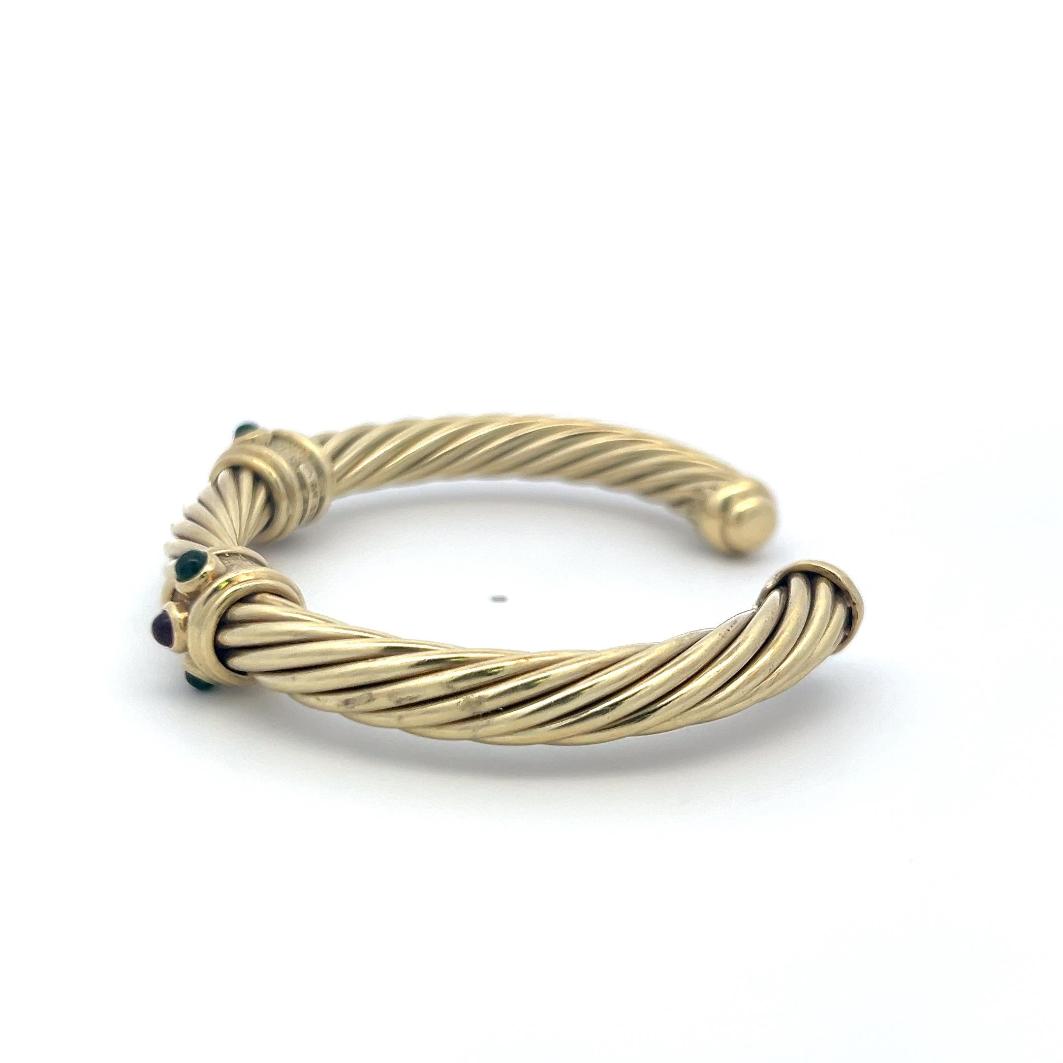 David Yurman 0.60ct Tsavorite & 0.30ct Ruby Cuff Bracelet in 14K Yellow Gold
