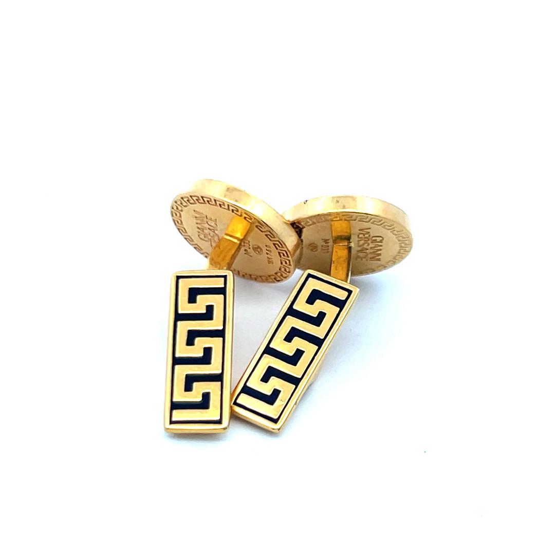 Versace Medusa Gold and Black Cufflinks with Greek Key Border – Luxury Style
