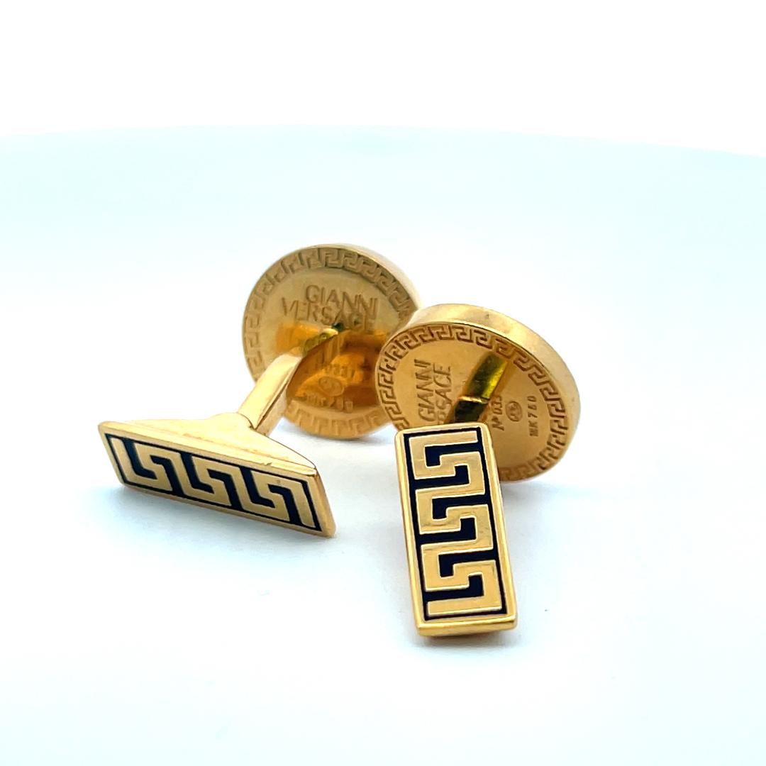 Versace Medusa Gold and Black Cufflinks with Greek Key Border – Luxury Style
