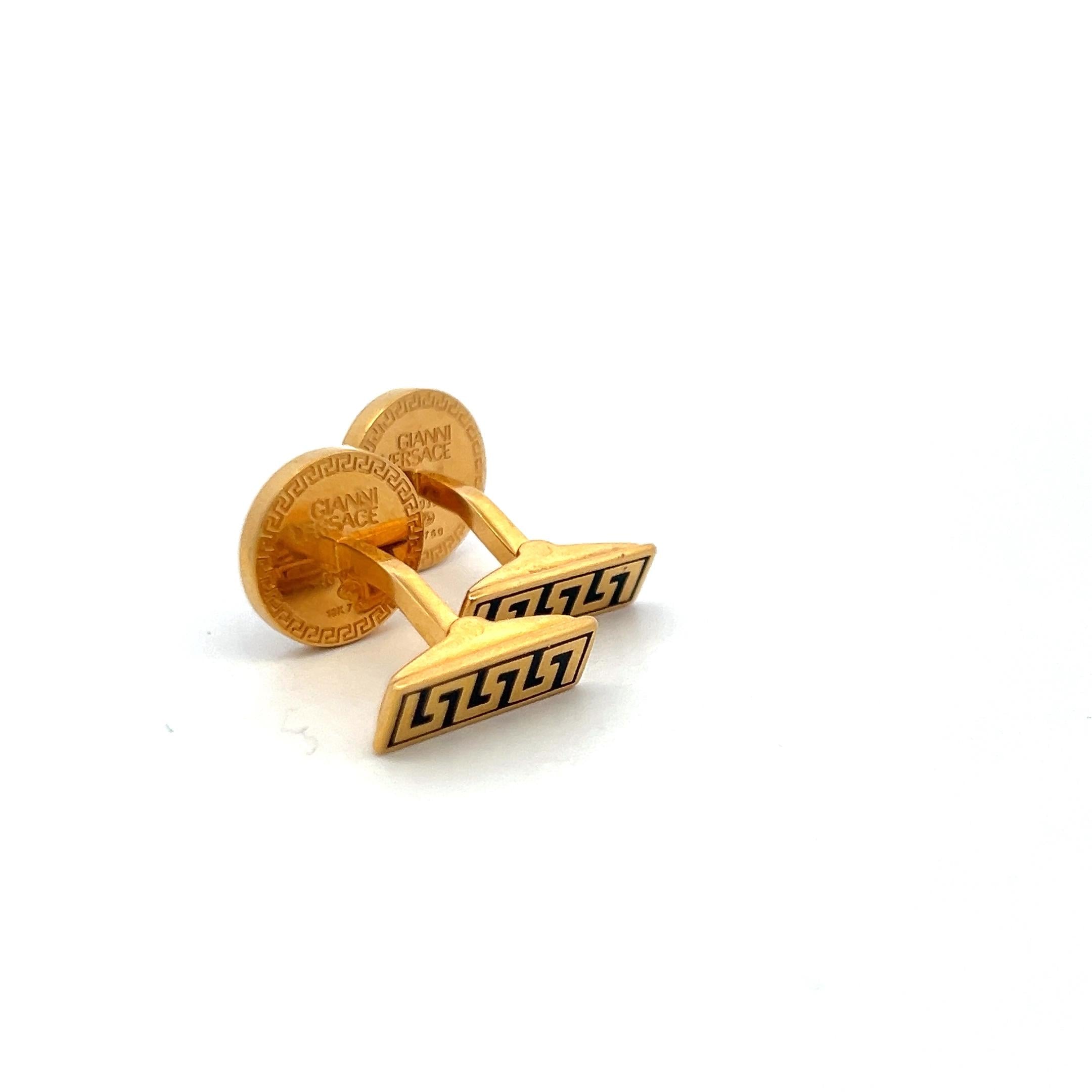 Versace Medusa Gold and Black Cufflinks with Greek Key Border – Luxury Style
