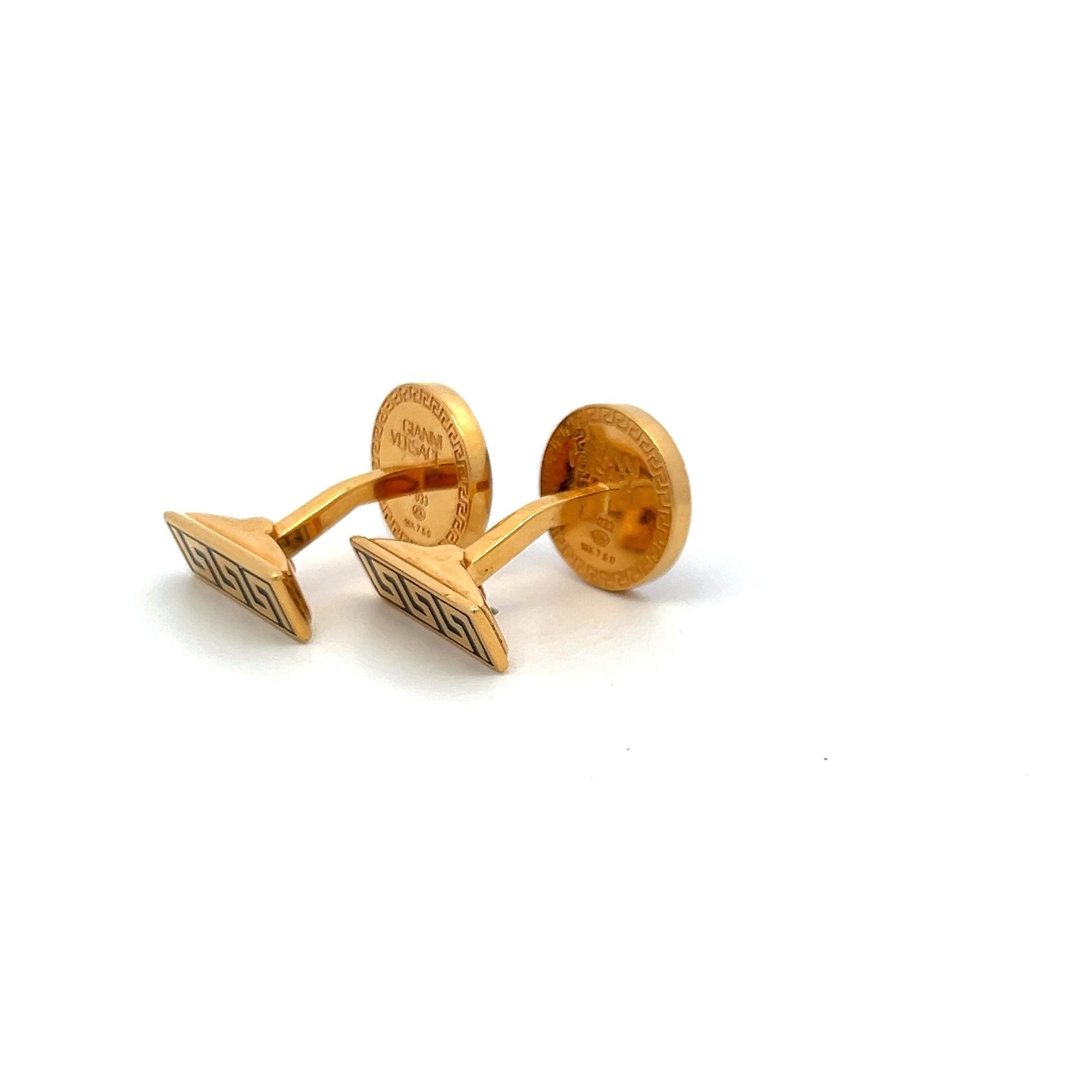 Versace Medusa Gold and Black Cufflinks with Greek Key Border – Luxury Style