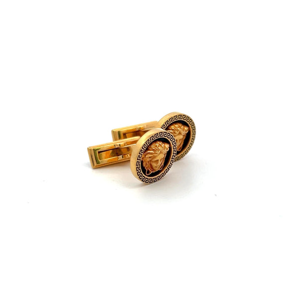 Versace Medusa Gold and Black Cufflinks with Greek Key Border – Luxury Style