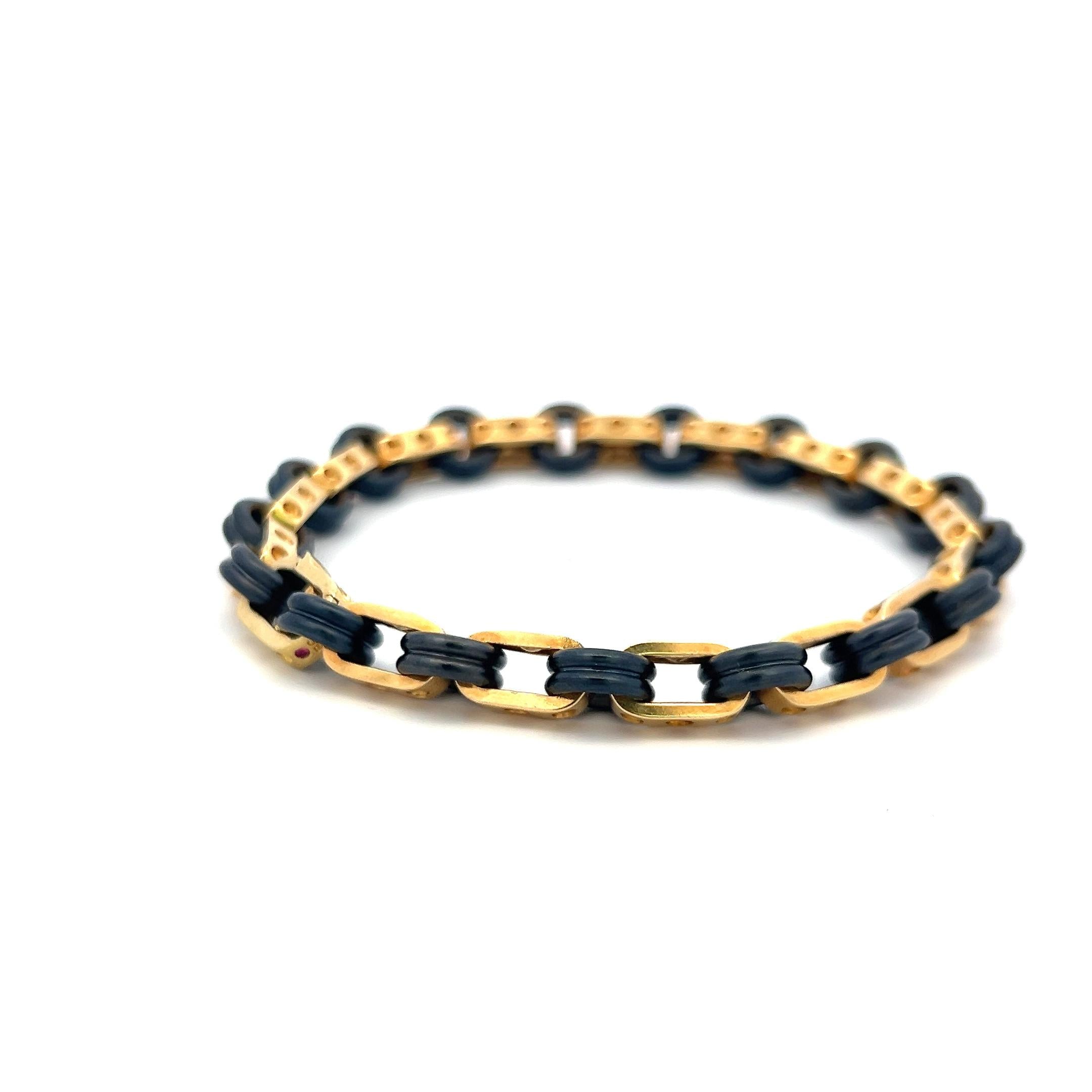 Vintage Roberto Coin Pois Moi 18K Yellow Gold & Rubber Bracelet – Iconic Design