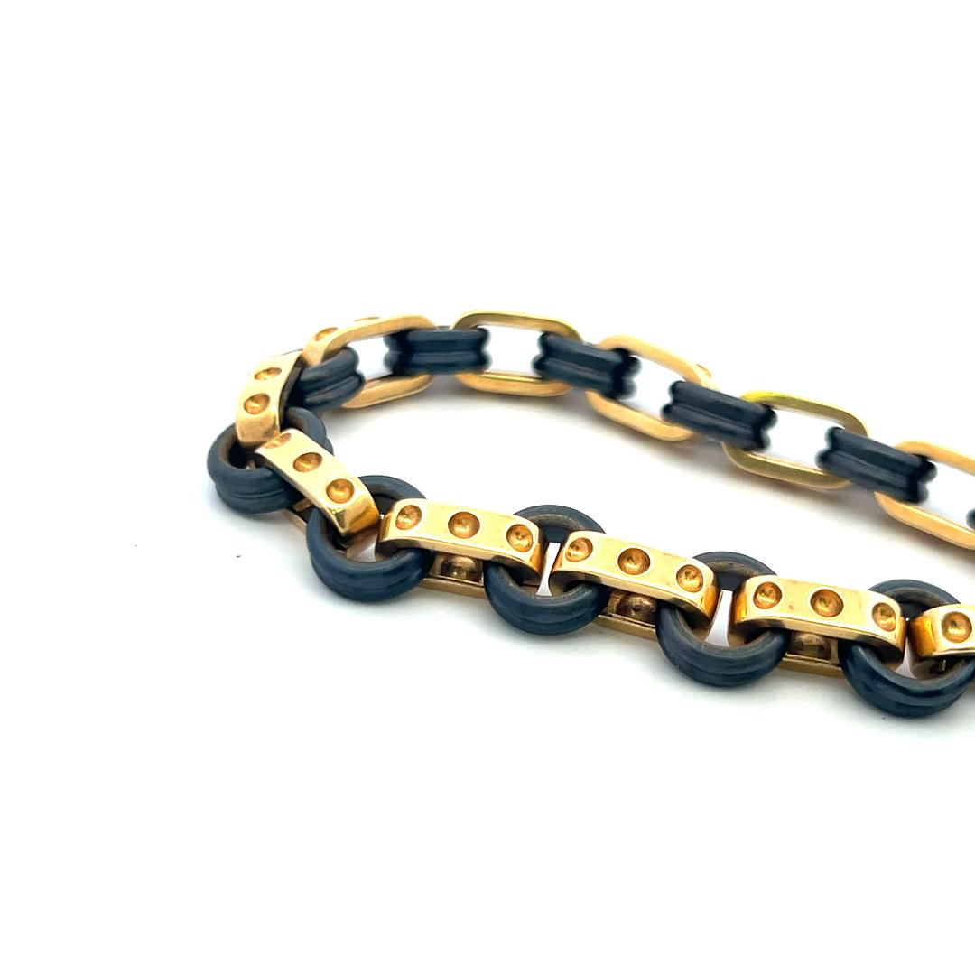 Vintage Roberto Coin Pois Moi 18K Yellow Gold & Rubber Bracelet – Iconic Design