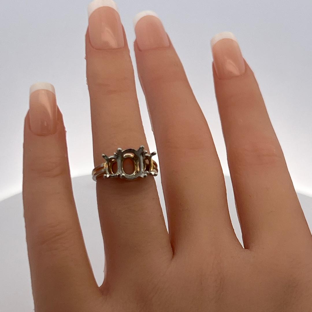 Oscar Heyman Platinum Semi-Mount Three Stone Ring Cent 2ct sides 5.5-3 MM