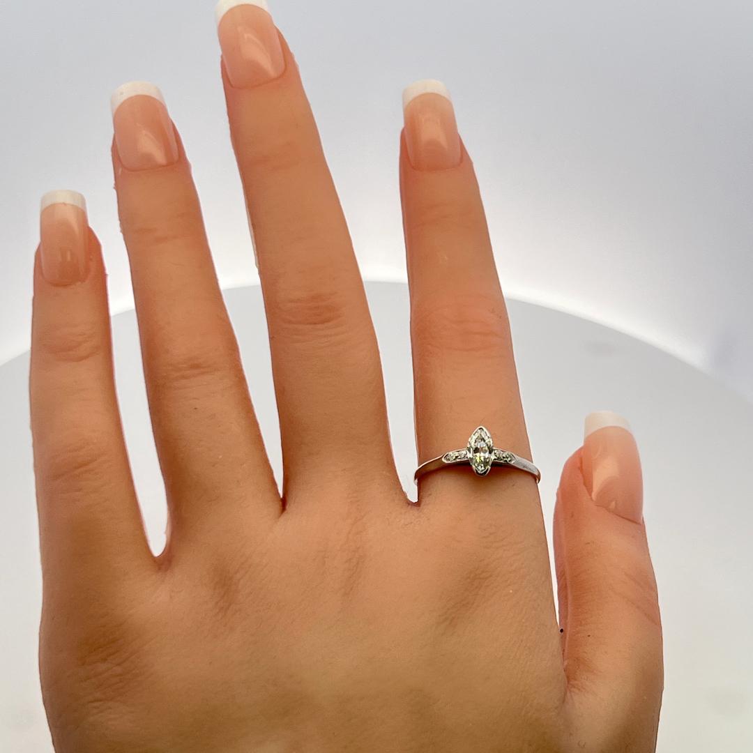Platinum Engagement Ring with 0.48ct Marquis & Circular Diamonds H SI2 GIA