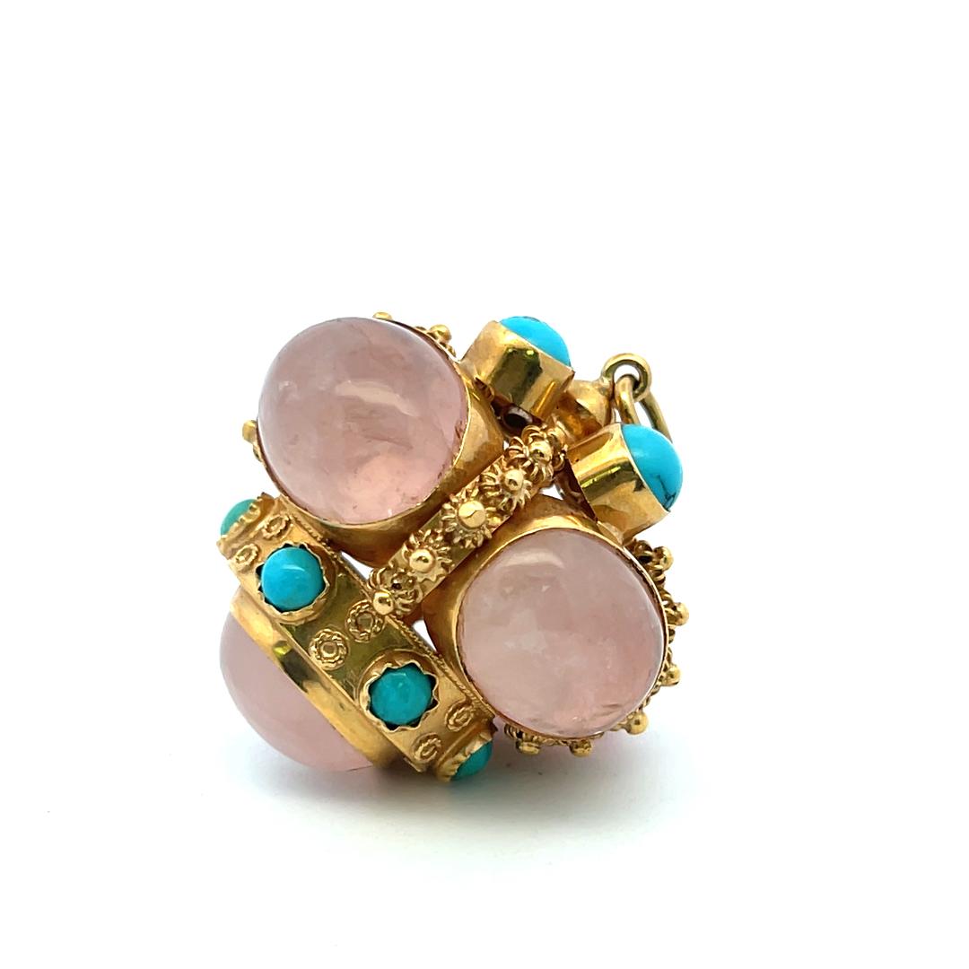 Vintage 18K Yellow Gold Pendant with Quartz and Turquoise Stones