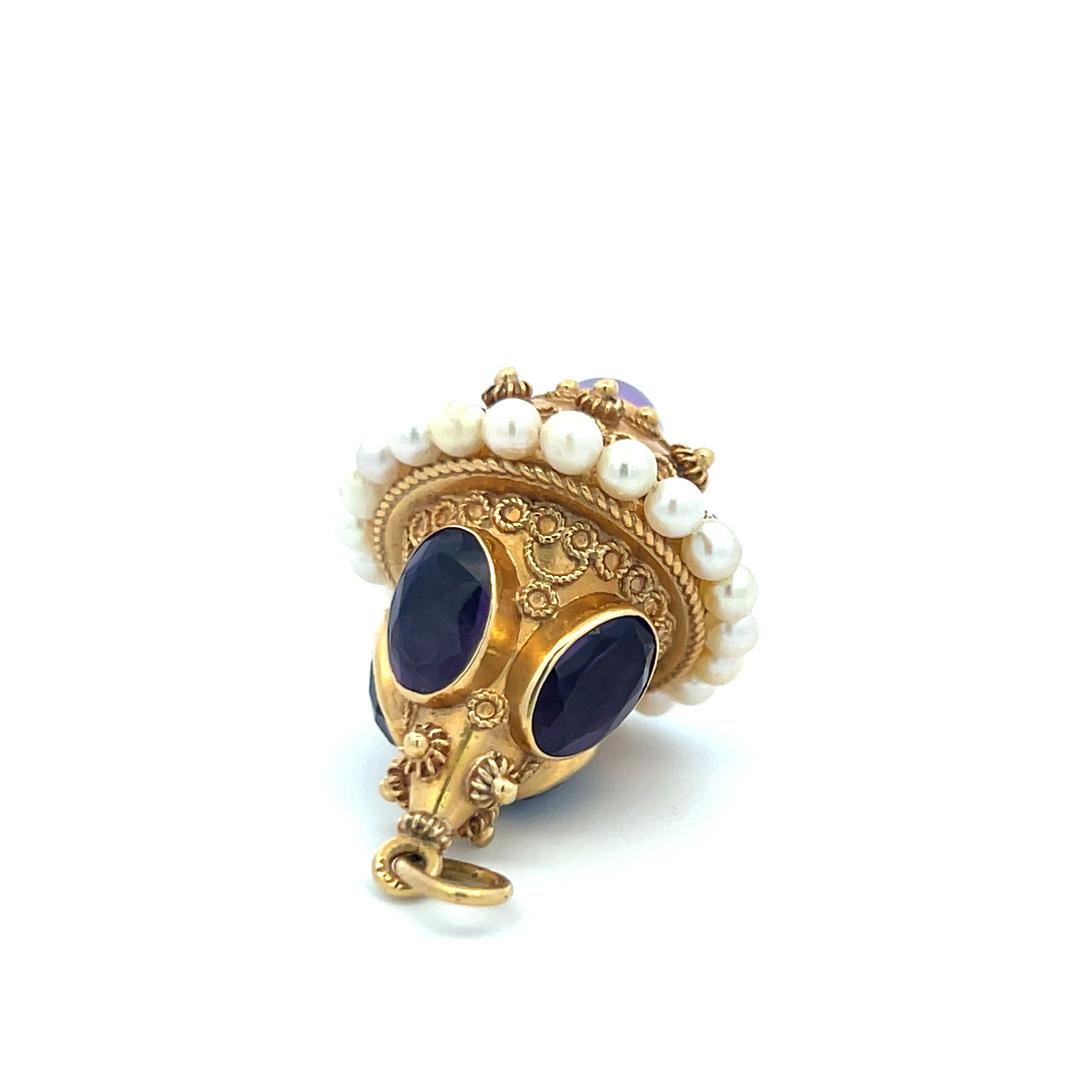 18K Yellow Gold Pendant with 9.72 - 7.14 MM Amethyst & 3.75 X 3.62 MM Pearls