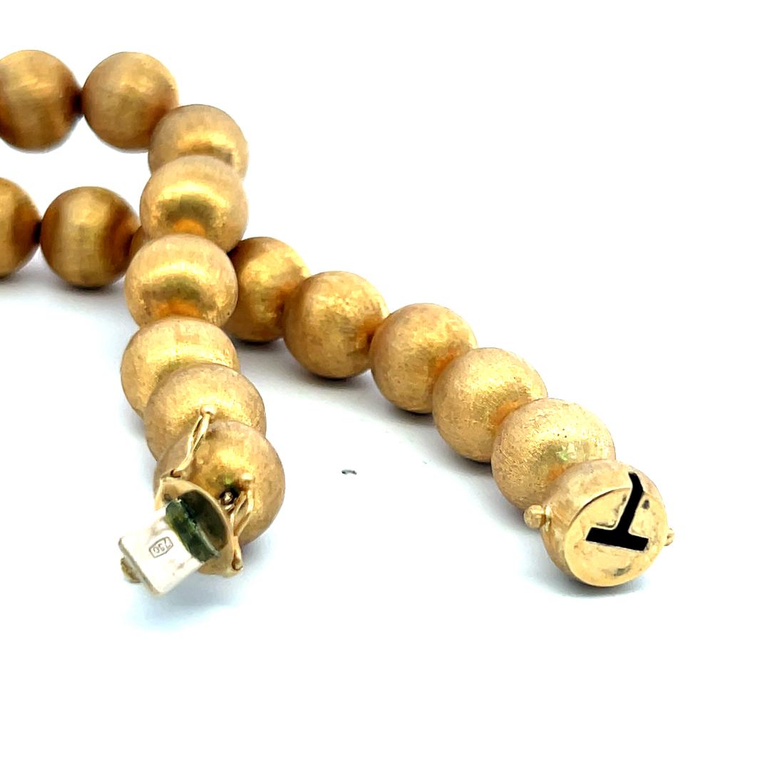 Vintage 18K Yellow Gold Bead Necklace with 2 Carat Round H SI Diamonds