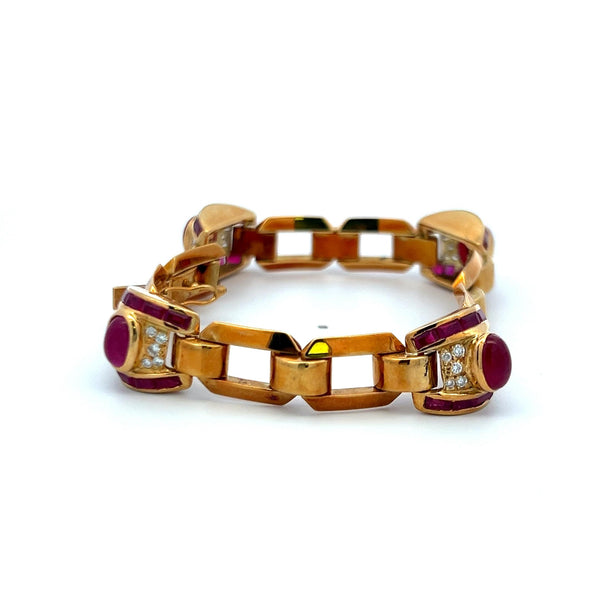 6.00ct Ruby & 0.40ct Diamond Link Bracelet in 18K Yellow Gold (G VS)