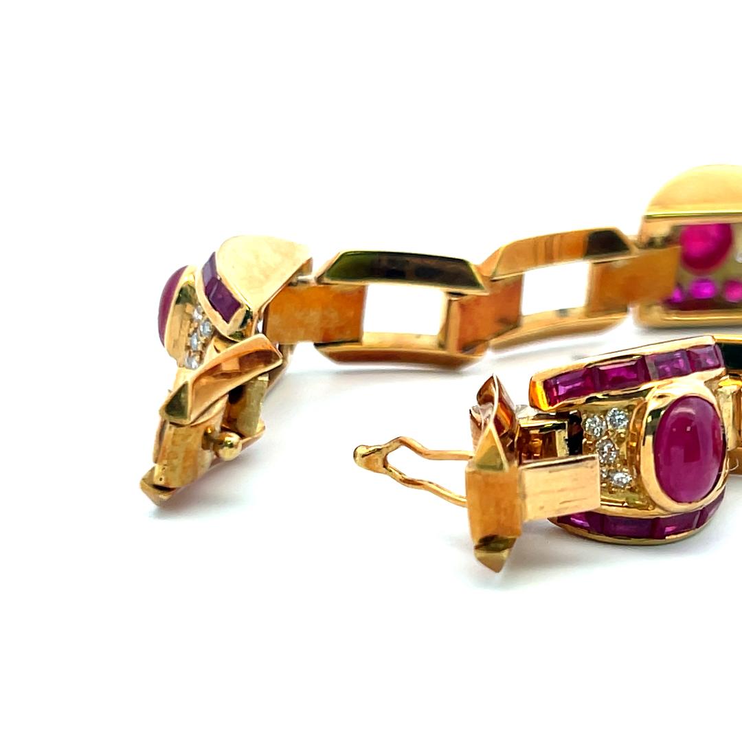6.00ct Ruby & 0.40ct Diamond Link Bracelet in 18K Yellow Gold (G VS)