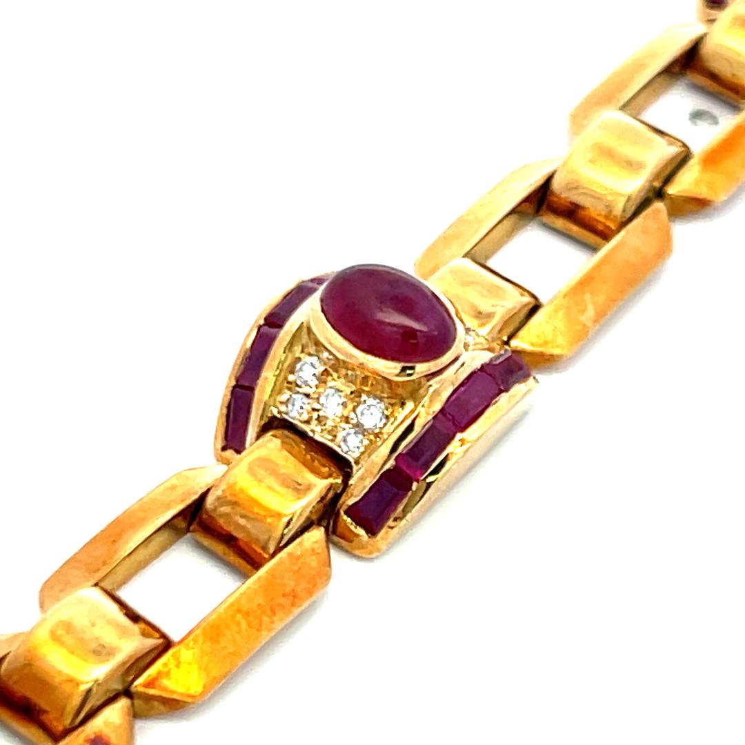 6.00ct Ruby & 0.40ct Diamond Link Bracelet in 18K Yellow Gold (G VS)